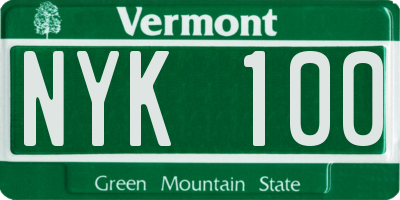 VT license plate NYK100