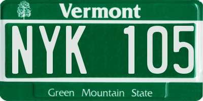 VT license plate NYK105
