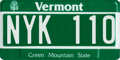 VT license plate NYK110