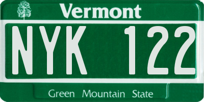 VT license plate NYK122