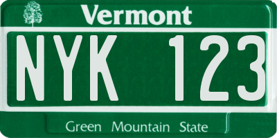 VT license plate NYK123