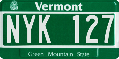 VT license plate NYK127