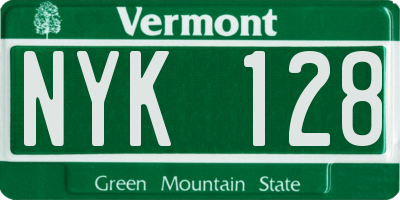 VT license plate NYK128