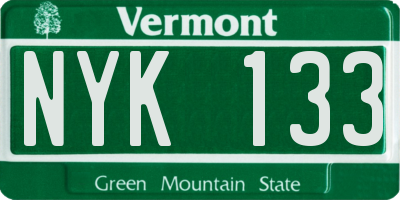 VT license plate NYK133