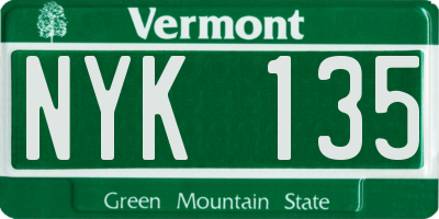 VT license plate NYK135