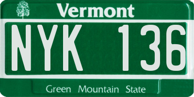 VT license plate NYK136