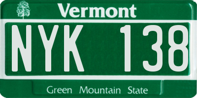 VT license plate NYK138