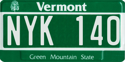 VT license plate NYK140