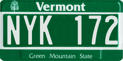 VT license plate NYK172