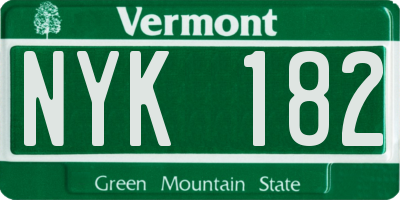 VT license plate NYK182