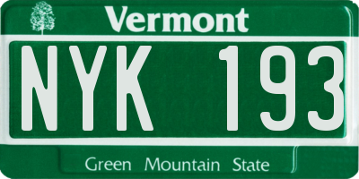 VT license plate NYK193
