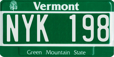 VT license plate NYK198