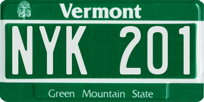 VT license plate NYK201