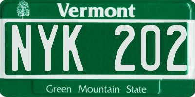 VT license plate NYK202