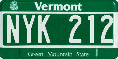 VT license plate NYK212