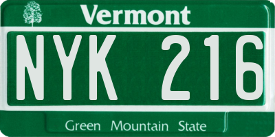 VT license plate NYK216