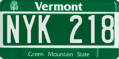 VT license plate NYK218