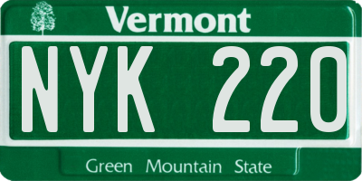 VT license plate NYK220