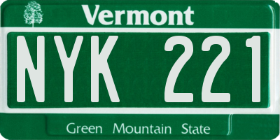 VT license plate NYK221