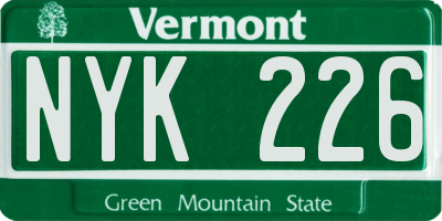 VT license plate NYK226