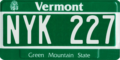 VT license plate NYK227