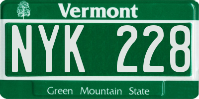 VT license plate NYK228