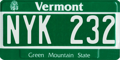 VT license plate NYK232