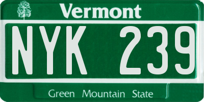 VT license plate NYK239