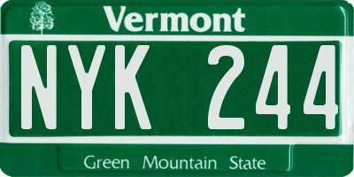 VT license plate NYK244