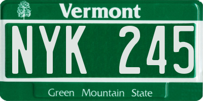 VT license plate NYK245