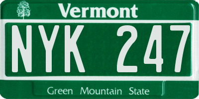 VT license plate NYK247