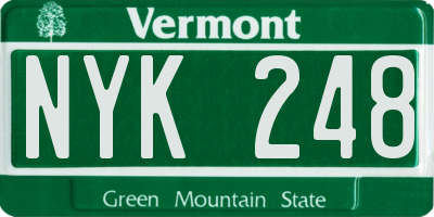 VT license plate NYK248