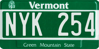 VT license plate NYK254