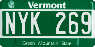 VT license plate NYK269