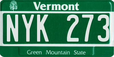 VT license plate NYK273