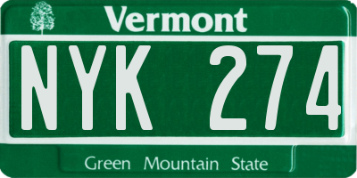 VT license plate NYK274