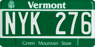 VT license plate NYK276