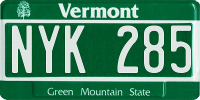 VT license plate NYK285