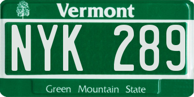 VT license plate NYK289