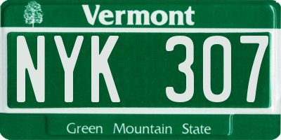VT license plate NYK307