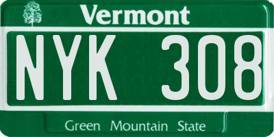 VT license plate NYK308