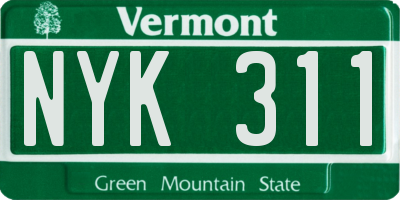 VT license plate NYK311