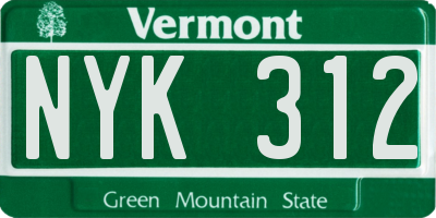 VT license plate NYK312