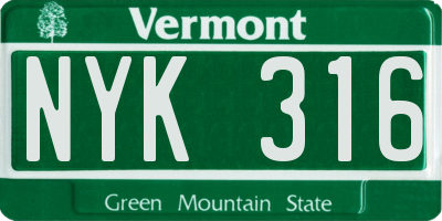 VT license plate NYK316