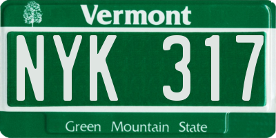 VT license plate NYK317