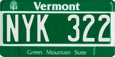 VT license plate NYK322