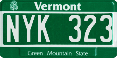 VT license plate NYK323
