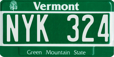 VT license plate NYK324