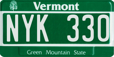 VT license plate NYK330