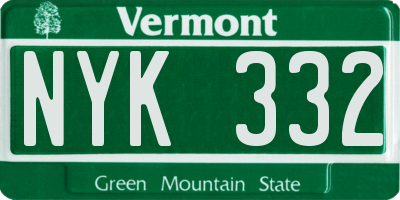VT license plate NYK332